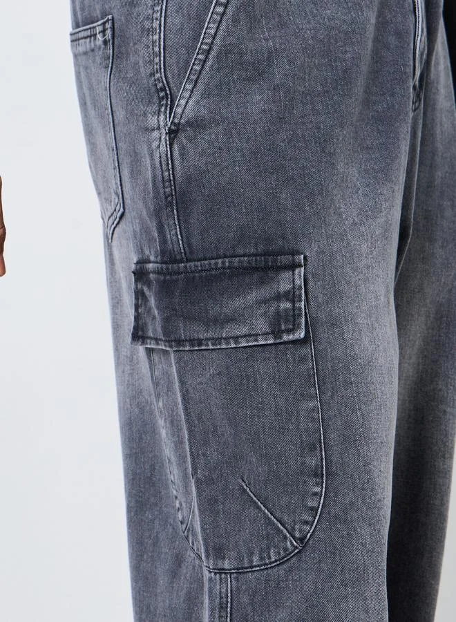 Styli Men Black Baggy Fit Washed Jeans